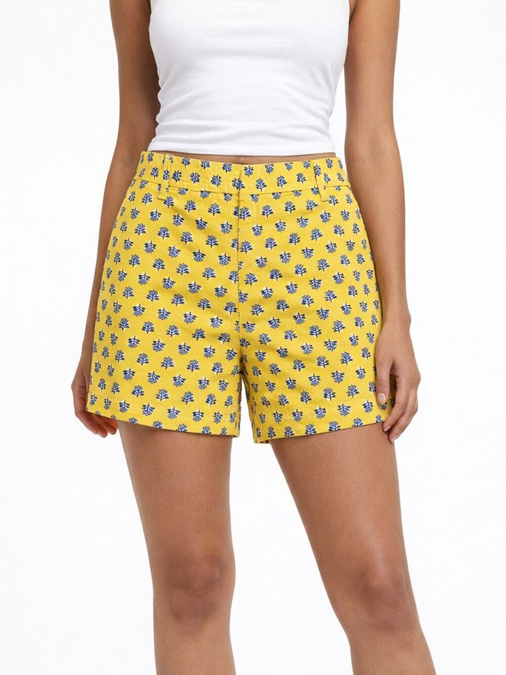 J Crew Shorts Size 10 Chino Yellow Leaf Pattern 100% Cotton